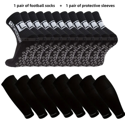 1 pair of football socks+1 pair of protective sleeves Football Socks for Men and Women Anti-Slip Grip Comfortable