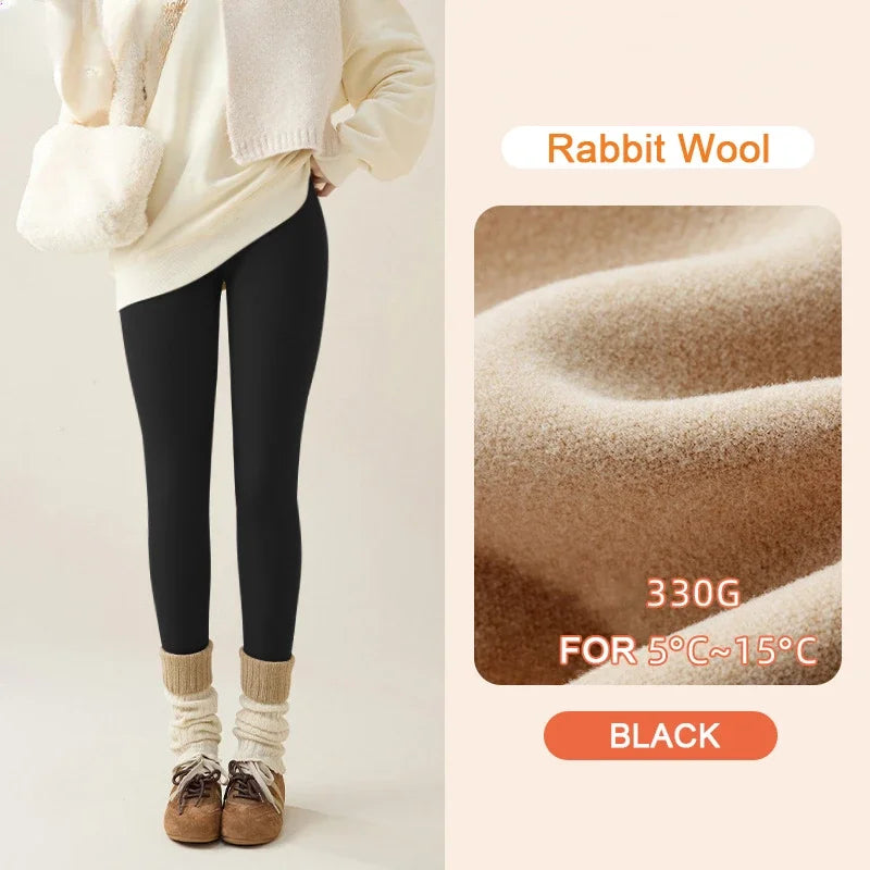 New Autumn Winter Rabbit Fleece Sharkskin Leggings Women Casual Basic Thicken Warm Leggings Brown Fleece Lined Tights