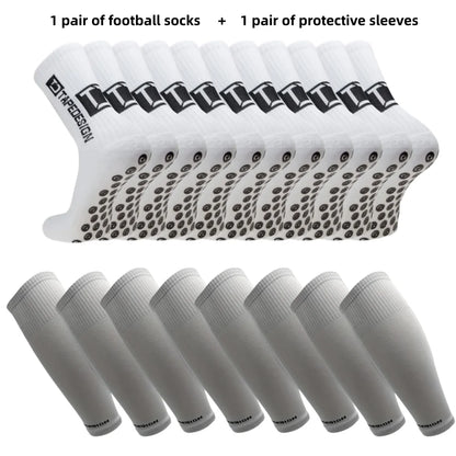 1 pair of football socks+1 pair of protective sleeves Football Socks for Men and Women Anti-Slip Grip Comfortable