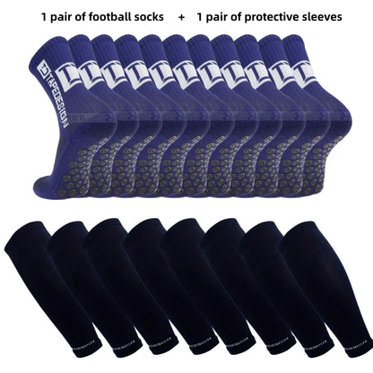 1 pair of football socks+1 pair of protective sleeves Football Socks for Men and Women Anti-Slip Grip Comfortable